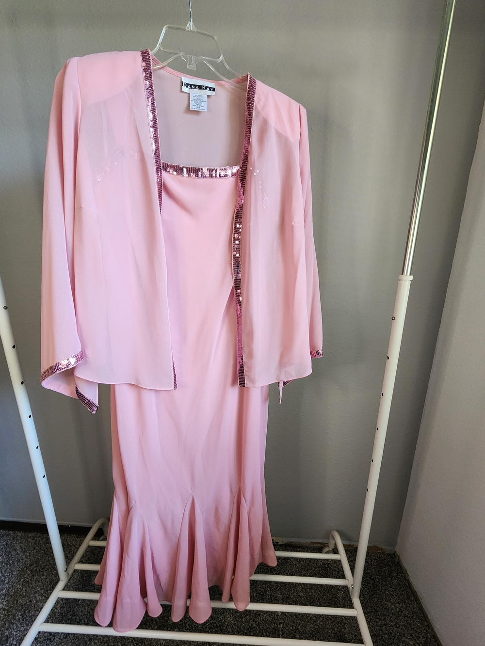 Dana Kay Pale Pink Sequin-Trim Maxi Dress Set